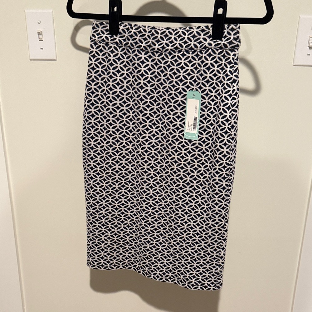 Elegant Navy and White Patterned Pencil Skirt XS